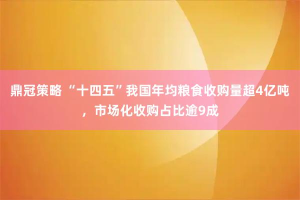 鼎冠策略 “十四五”我国年均粮食收购量超4亿吨，市场化收购占比逾9成
