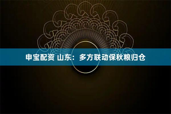 申宝配资 山东：多方联动保秋粮归仓